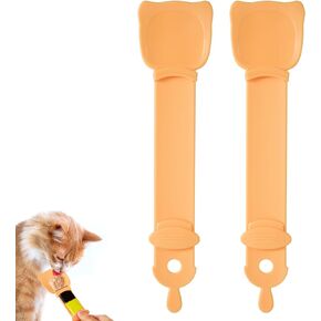 2pcs Cat Strip Feeders, Cute Cat Head Shape Cat Strip Squeeze Spoons Multifunctional 2-in-1 Cat Food Dispenser Cat Happy Spoons Cat Feeding Spoon for Wet Food Cat Pet Supplies (Green)