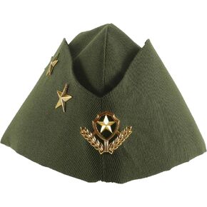 Amosfun Captain Hats Three Stars Army Green Beret Nautical Sailor Cap Halloween Cosplay Costume Accessory