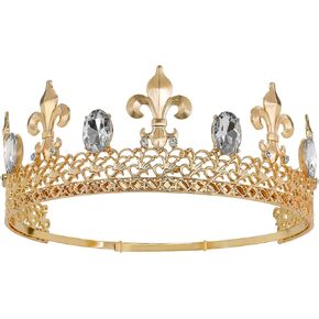 Gold King Crown for Men Women, Prince Princess Birthday Gold Crown for Men Women Boys Girls Prom King Queen Party Tiara Headband, Classic Royal Medieval Costume Head Wear, Photography Accessory