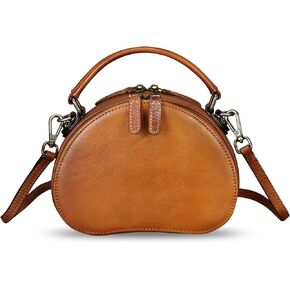Genuine Leather Crossbody Bag for Women Retro Leather Handmade Small Round Satchel Handbag Circle Purse