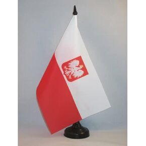 علم بولندا من AZ FLAG مع علم طاولة النسر مقاس 12.7 سم × 20.32 سم - شعار النبالة البولندي علم المكتب 21 × 14 سم - عصا وقاعدة بلاستيكية سوداء