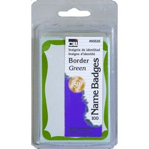Charles Leonard Labels, Name Badge with Boarder, 3-3/8 x 2-1/4 Inch, Green, 100-Pack (93520)