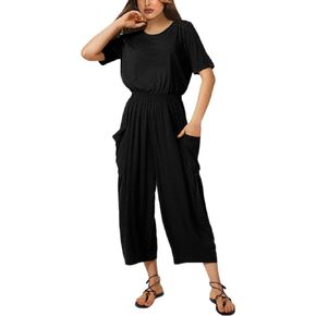 Fiona Jolin Jumpsuits for Women Casual Summer Short Sleeve Wide Leg Jumper Long Rompers with Pockets
