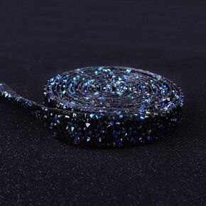 Dowarm 3 Yards Rhinestone Ribbon, Rhinestone Ribbon Roll, Bling Hotfix Rhinestones Mesh Wrap, Sewing Rhinestone Trim for Wedding Party Decoration (Black, 1.0CM / 0.39inch Width)