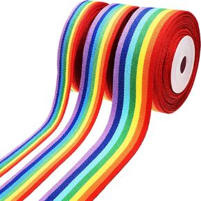 15 Meters Rainbow Stripe Grosgrain Ribbon Double-Sided Rainbow Ribbons Craft Pride Ribbon for Arts Crafts DIY, Gift Wrapping and Wedding Party Birthday Festival Decoration, 3 Sizes