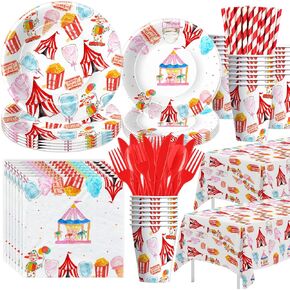Circus Theme Party Decorations Tableware, Carnival Party Supplies, Plate, Cup, Napkin, Tablecloth, Cutlery, Straw, Circus Carnival Theme Party Decorations For Birthday Baby Shower | Serve 24