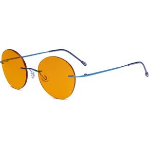 Eyekepper Frameless Blue Light Blocking Glasses with Orange Tinted Lens for Sleeping - Round Rimless Computer Eyeglasses Men Women Blue