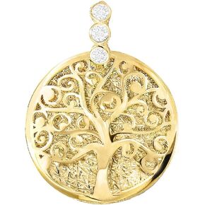 Lucchetta - Gold Tree of Life Pendant with Sapphires | 14 Karat Yellow Diamond-cut | Womens Girls 14k Charms for Necklaces and Chains (up to 4mm) | Authentic Fine Jewelry from Italy