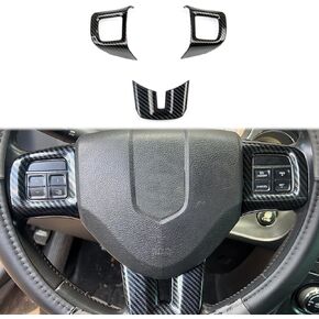 Steering Wheel Carbon Fiber Moulding Chrome Cover Trims kit for 2010 2011 2012 2013 2014 Dodge Challenger Charger Dart Durango and Journey Accessories