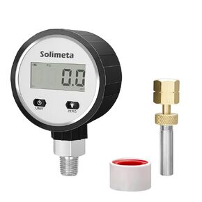 Solimeta Digital Pressure Gauge, 2-1/2" Dial Size, 1/4"NPT Lower Mount, 0-100 psi, with 1/4"NPT Female Brass Test Plug