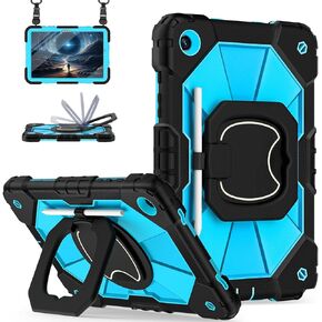 Galaxy Tab A9 Plus Case 11 Inch, Rugged Case for Samsung Galaxy A9+ Tablet Case with Screen Protector 360 Rotating Stand Shoulder Strap Pen Holder, 2023 Model(SM-X210/X216/218), Black Black