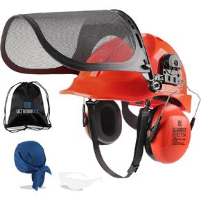 6-in-1 Chainsaw Helmet with Mesh Face Shield and Hearing Protection Ear Muffs, Forestry Safety Hard Hat Kits, ANSI Z89.1 Approved Certified Arborist Helmet, Orange