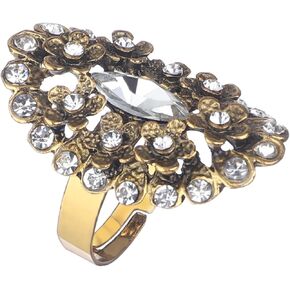 Big Round Gold Finger Ring with Pearl Rhinestones Beads Glitter Open Wrap for Women Girls Festival Statement Jewelry