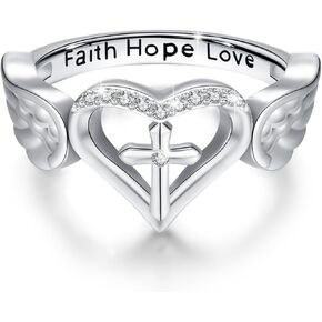 الإيمان الصليب الدائري للنساء 925 فضة الإيمان الأمل الحب الدائري المسيحية خاتم الدينية مجوهرات هدية للفتيات المراهقات حجم 7-9 in Kuwait