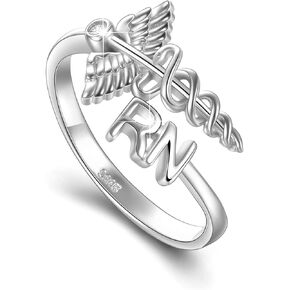 YFN 925 Sterling Silver Caduceus Rings RN Nurse Gift Adjustable Rings for Graduation