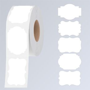 300 PCS White Stickers, 5 Fancy Shapes Labels Blank Stickers Roll White Name Tags with Permanent Adhesive for File Folders, Food Jars, Gift Tags, Home Office Business Uses (2" x 3")