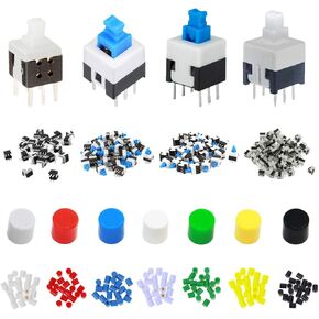 150PCS Self Locking DPDT 6PIN Mirco Square Button Switches Kit(5.8X5.8mm 7X7mm 8X8mm 8.5x8.5mm) with Button Cap in Kuwait