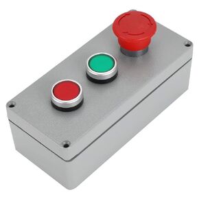 3 Button Red Green Sign Emergency Stop Push Button Switch IP66 Waterproof Aluminum Momentary Switch 1NC 1NO Latching Push Button Switch Station Box(175*80*55)