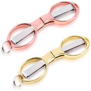 2PCS Folding Scissors, Portable Travel Scissors, Gift for Men Glasses Shaped Mini Shear Telescopic Cutter, Anti Rust Stainless Steel Scissors for Fishing Sewing Home Office (Rose Gold, Gold) -Samest