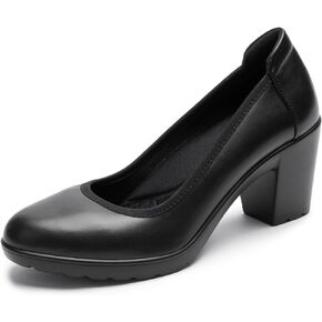 Women's Pumps with Arch Support, Chunky Closed Round Toe Block Heels for Women, Comfortable Low Heel Work Dress Shoes