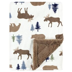 Hudson Baby Unisex Baby Plush Blanket with Furry Binding and Back, Moose Bear, One Size