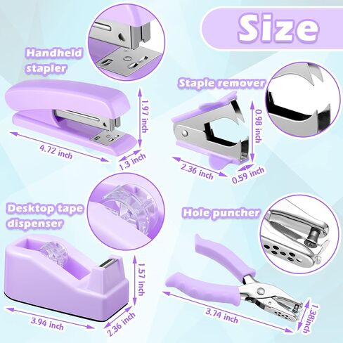 10 Pieces Purple Office Supplies Set Desk Accessories Kit with Stapler Tape Dispenser Staple and Staple Remover Tool Pencil Holder Ballpoint Pen Scissor Metal Ruler Hole Punch Paper Clips for Students in Saudi Arabia