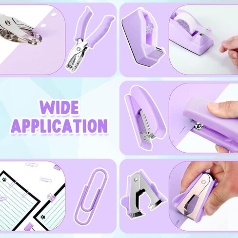 10 Pieces Purple Office Supplies Set Desk Accessories Kit with Stapler Tape Dispenser Staple and Staple Remover Tool Pencil Holder Ballpoint Pen Scissor Metal Ruler Hole Punch Paper Clips for Students in Saudi Arabia