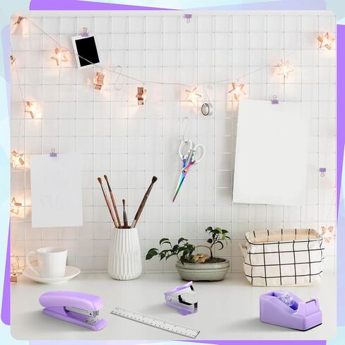 10 Pieces Purple Office Supplies Set Desk Accessories Kit with Stapler Tape Dispenser Staple and Staple Remover Tool Pencil Holder Ballpoint Pen Scissor Metal Ruler Hole Punch Paper Clips for Students in Saudi Arabia