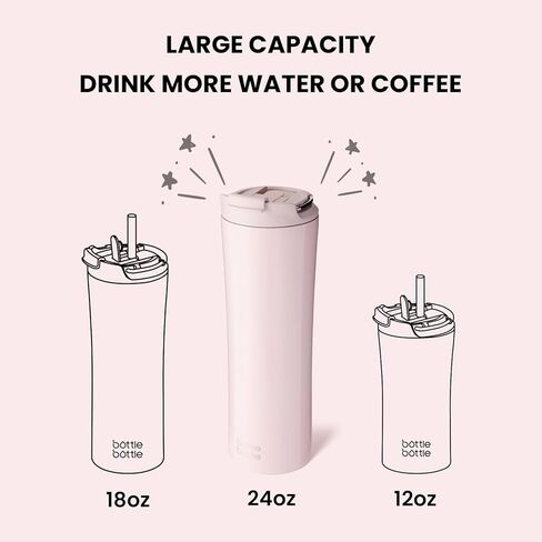 زجاجة مياه معزولة من الزجاجة، أكواب قهوة مع غطاء مزدوج الاستخدام وقش، كوب قهوة مثلج مزدوج الجدار للنساء والرجال، كوب من الفولاذ المقاوم للصدأ سعة 24 أونصة بمقبض in Kuwait