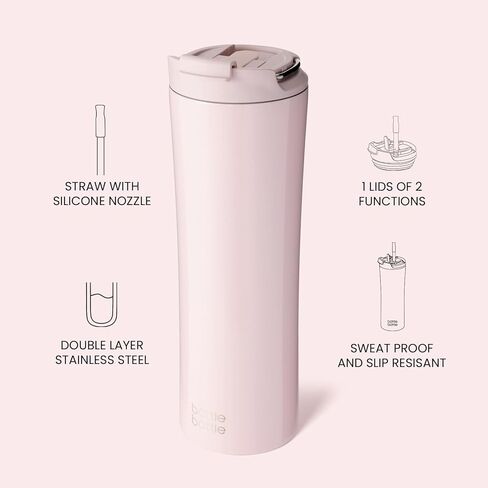 زجاجة مياه معزولة من الزجاجة، أكواب قهوة مع غطاء مزدوج الاستخدام وقش، كوب قهوة مثلج مزدوج الجدار للنساء والرجال، كوب من الفولاذ المقاوم للصدأ سعة 24 أونصة بمقبض in Kuwait