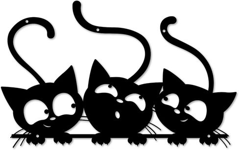 Three Black Cat Wall Art, Metal Cat Wall Decor, Black Cat Wall Sculpture For Cats Lover, Minimalist Room Living Room Patio Wall DéCor (Length:12 Inches) in Saudi Arabia