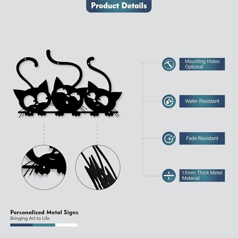 Three Black Cat Wall Art, Metal Cat Wall Decor, Black Cat Wall Sculpture For Cats Lover, Minimalist Room Living Room Patio Wall DéCor (Length:12 Inches) in Saudi Arabia