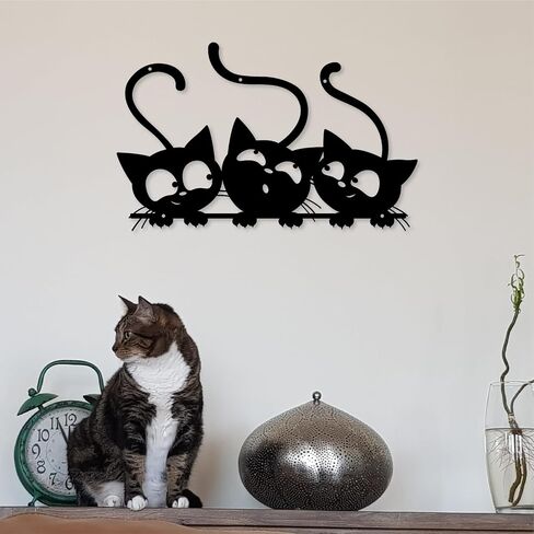 Three Black Cat Wall Art, Metal Cat Wall Decor, Black Cat Wall Sculpture For Cats Lover, Minimalist Room Living Room Patio Wall DéCor (Length:12 Inches) in Saudi Arabia