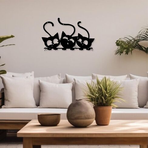 Three Black Cat Wall Art, Metal Cat Wall Decor, Black Cat Wall Sculpture For Cats Lover, Minimalist Room Living Room Patio Wall DéCor (Length:12 Inches) in Saudi Arabia
