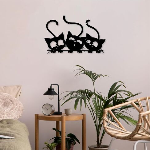Three Black Cat Wall Art, Metal Cat Wall Decor, Black Cat Wall Sculpture For Cats Lover, Minimalist Room Living Room Patio Wall DéCor (Length:12 Inches) in Saudi Arabia