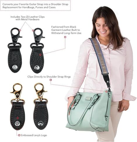 Levy's Leathers Handbag Guitar Strap Adapter Set; Black Leather with Chrome Hardware (TPCS03-BLK) in Saudi Arabia