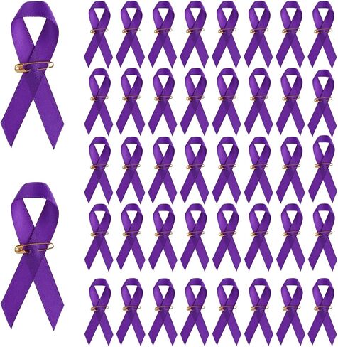 50/100/150 قطعة من أشرطة التوعية الأرجوانية - أشرطة التوعية من الساتان الأرجواني للتوعية بمرض الذئبة، وشريط شجاعة وكرامة ودبابيس من الساتان لمرض الزهايمر والعنف المنزلي وسرطان البنكرياس والحدث الخيري in Kuwait