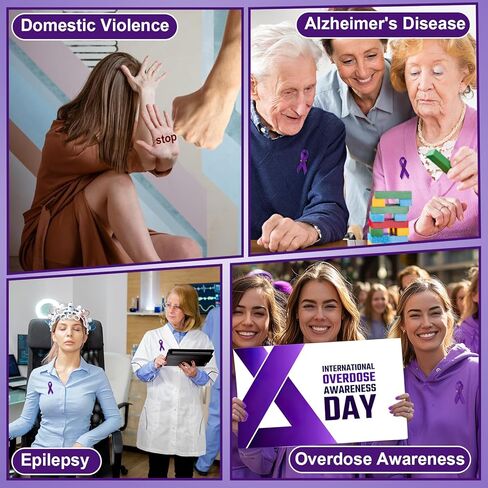 50/100/150 قطعة من أشرطة التوعية الأرجوانية - أشرطة التوعية من الساتان الأرجواني للتوعية بمرض الذئبة، وشريط شجاعة وكرامة ودبابيس من الساتان لمرض الزهايمر والعنف المنزلي وسرطان البنكرياس والحدث الخيري in Kuwait