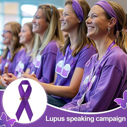 50/100/150 قطعة من أشرطة التوعية الأرجوانية - أشرطة التوعية من الساتان الأرجواني للتوعية بمرض الذئبة، وشريط شجاعة وكرامة ودبابيس من الساتان لمرض الزهايمر والعنف المنزلي وسرطان البنكرياس والحدث الخيري in Kuwait