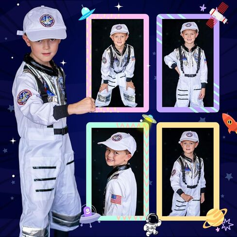 زي رائد الفضاء للهالوين من GIFTINBOX للأطفال مع قبعة، زي الفضاء للأولاد والبنات الصغار من سن 3 إلى 10 سنوات، فستان لعب الأدوار التظاهرية in Kuwait