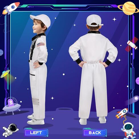 زي رائد الفضاء للهالوين من GIFTINBOX للأطفال مع قبعة، زي الفضاء للأولاد والبنات الصغار من سن 3 إلى 10 سنوات، فستان لعب الأدوار التظاهرية in Kuwait