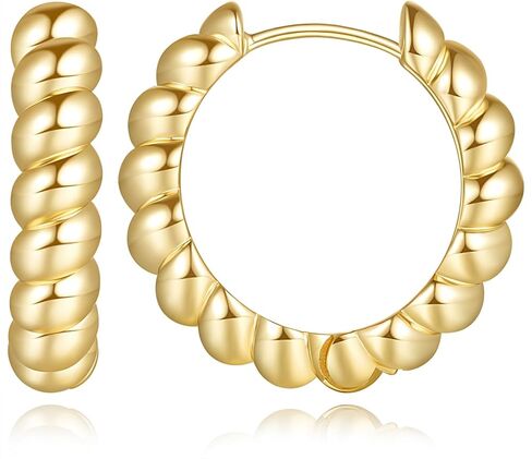 أقراط كوسا هوب للنساء 14 قيراط أقراط ذهبية أقراط هوجي هوجي هوب أقراط ذهبية مكتنزة تصميم حبل ملتوي هدايا مثالية 25 مم * 5.8 مم in Kuwait