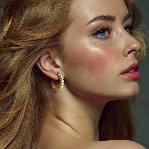 أقراط كوسا هوب للنساء 14 قيراط أقراط ذهبية أقراط هوجي هوجي هوب أقراط ذهبية مكتنزة تصميم حبل ملتوي هدايا مثالية 25 مم * 5.8 مم in Kuwait