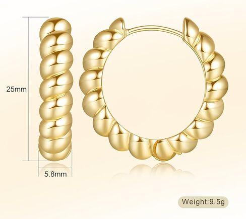 أقراط كوسا هوب للنساء 14 قيراط أقراط ذهبية أقراط هوجي هوجي هوب أقراط ذهبية مكتنزة تصميم حبل ملتوي هدايا مثالية 25 مم * 5.8 مم in Kuwait