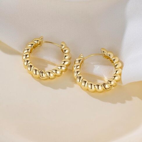 أقراط كوسا هوب للنساء 14 قيراط أقراط ذهبية أقراط هوجي هوجي هوب أقراط ذهبية مكتنزة تصميم حبل ملتوي هدايا مثالية 25 مم * 5.8 مم in Kuwait