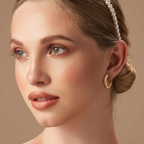 أقراط كوسا هوب للنساء 14 قيراط أقراط ذهبية أقراط هوجي هوجي هوب أقراط ذهبية مكتنزة تصميم حبل ملتوي هدايا مثالية 25 مم * 5.8 مم in Kuwait