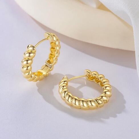 أقراط كوسا هوب للنساء 14 قيراط أقراط ذهبية أقراط هوجي هوجي هوب أقراط ذهبية مكتنزة تصميم حبل ملتوي هدايا مثالية 25 مم * 5.8 مم in Kuwait