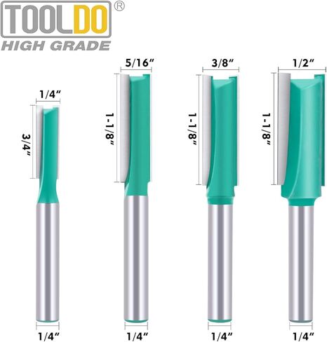 Straight Router Bit 4 Pcs Set, 1/4" Shank, Straight Router Bit Set, for DIY, Woodworking Project, Cutting Diameter 5/16", 1/4"，3/8", 1/2" in Kuwait