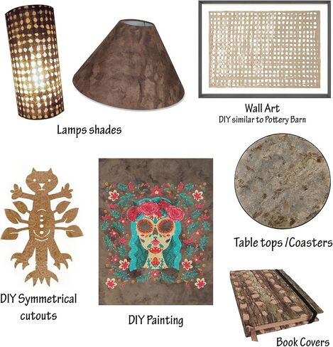 ورق Amate Bark مقاس XL بني مقاس 38 بوصة × 16 بوصة (96 سم × 40 سم)، يستخدم في المشروعات التي تصنعها بنفسك: فن الحائط، وظلال المصابيح، والأثاث المعاد تدويره وإعادة استخدامه، وملمس الحائط in Kuwait