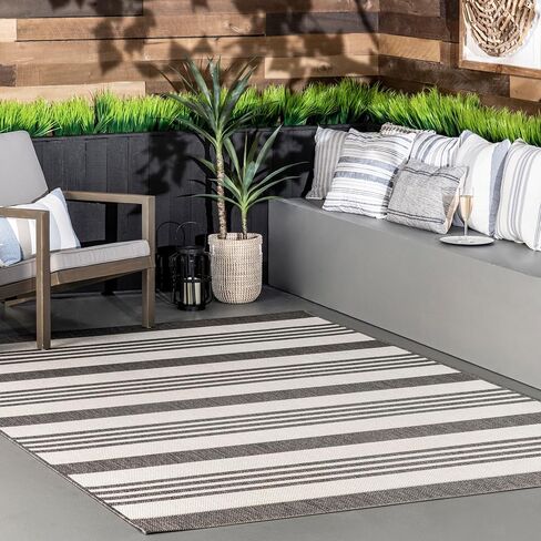 nuLOOM Robin Multi Stripe Indoor/Outdoor Area Rug, 4' x 6', Grey/Beige, Rectangular, 0.1" Thick in Saudi Arabia
